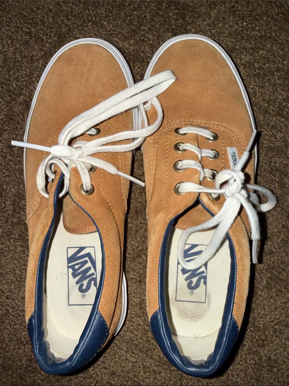 Vans Suede Low-Top Sneakers in Tan with Navy Accents